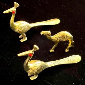 Bundle of 3 Hand Crafted Brass Peacocks And Camel Figurines
